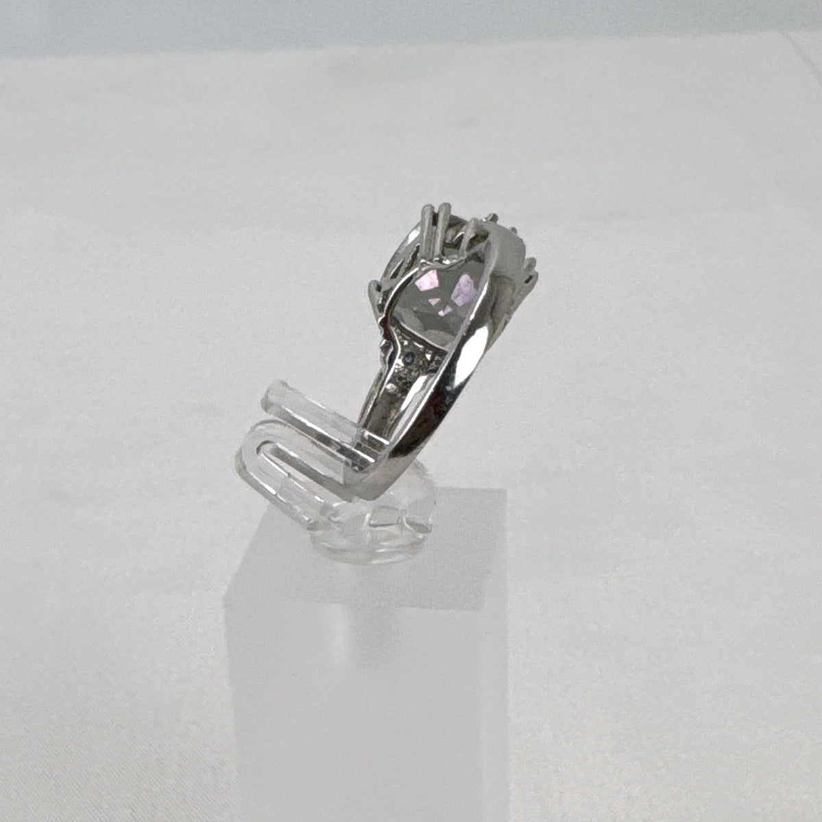 Cushion cut mystic topaz ring in 10K white gold with clear accent stones, size 7