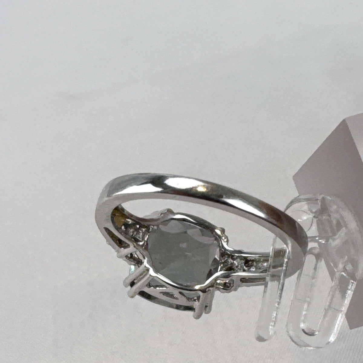 Cushion cut mystic topaz ring in 10K white gold with clear accent stones, size 7