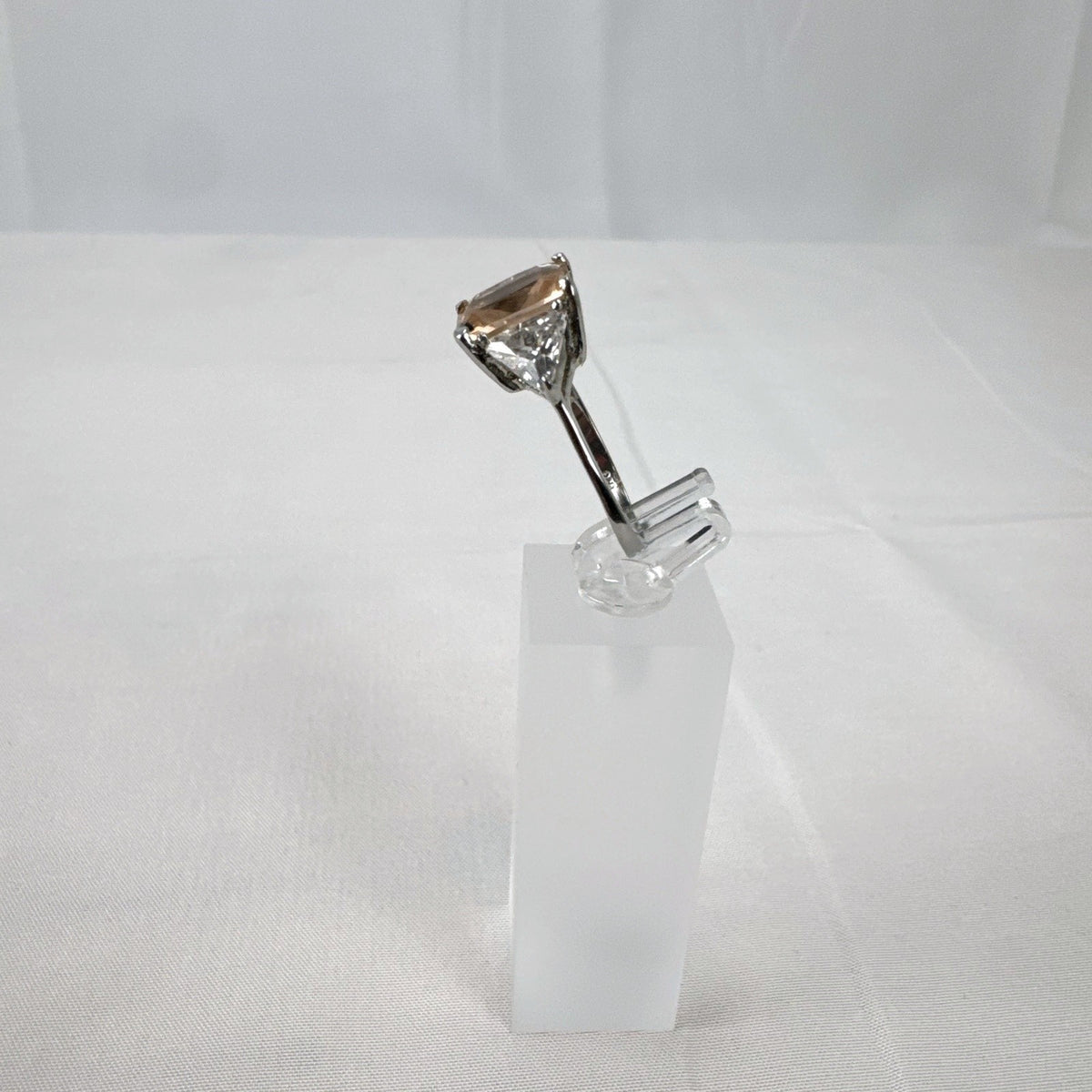 DBJ 925 sterling silver 3-stone ring with champagne emerald-cut CZ and clear trillion side stones size 7
