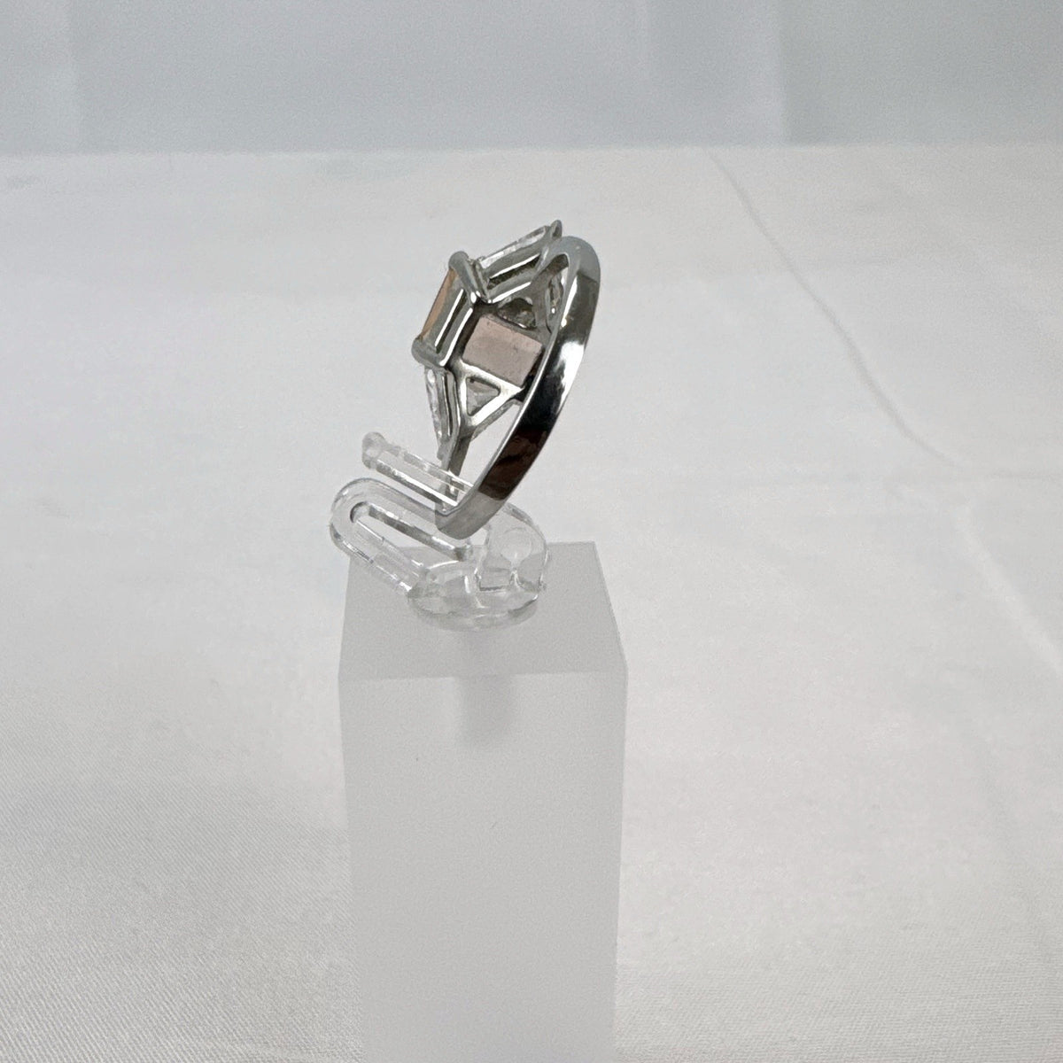 DBJ 925 sterling silver 3-stone ring with champagne emerald-cut CZ and clear trillion side stones size 7