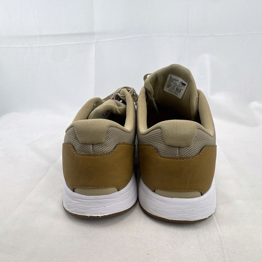 Men's New Balance 009 low-top running shoes in tan mesh and beige suede, size 12