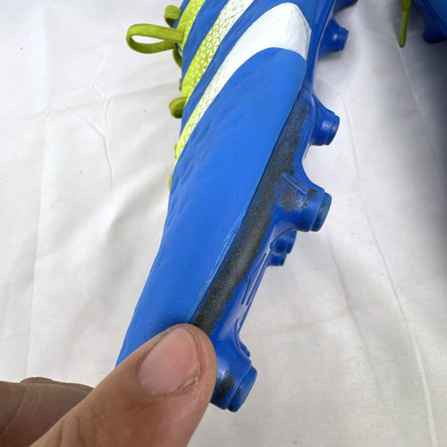 adidas Ace 16 men's firm ground soccer cleats in blue and white, US size 11.5