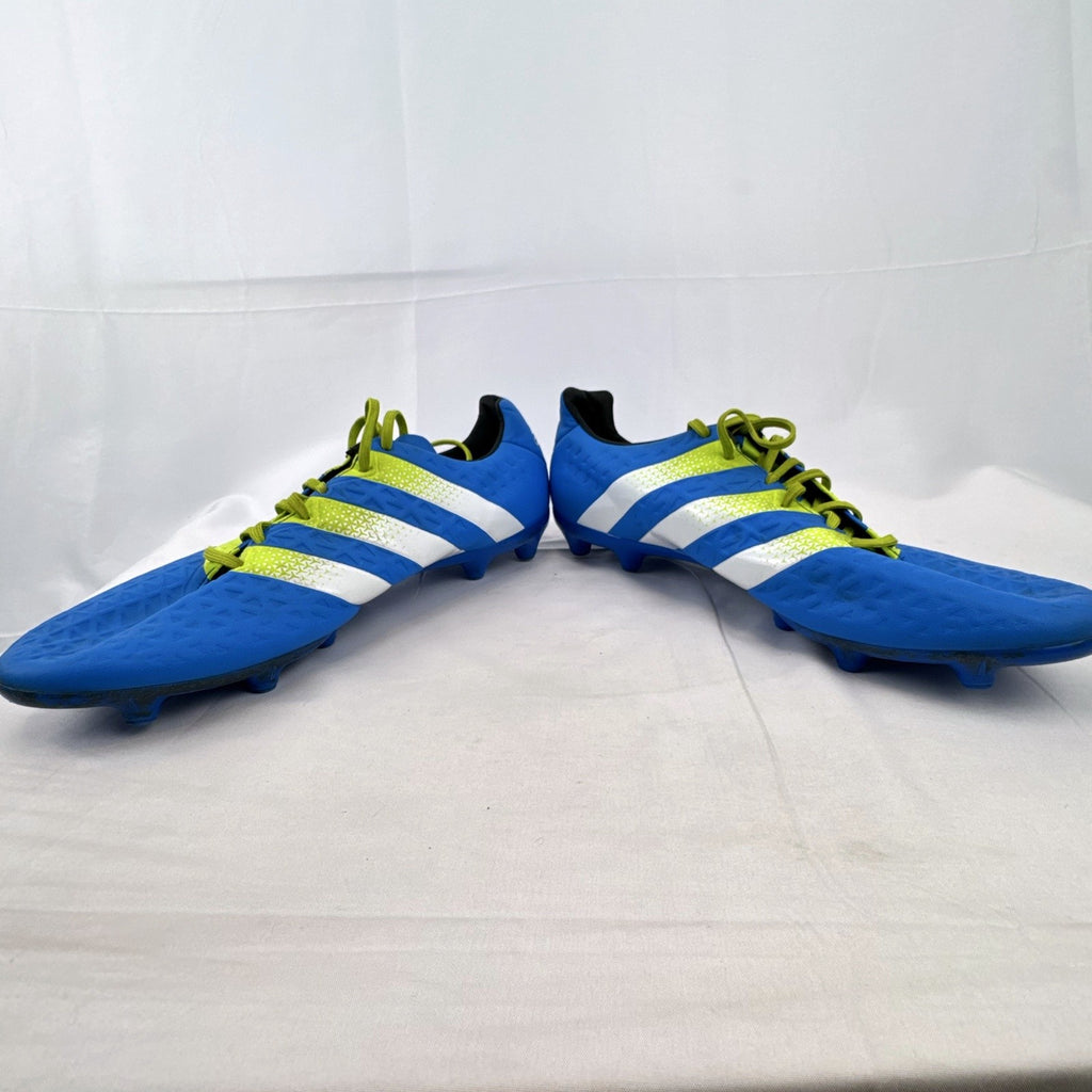 adidas Ace 16 men's firm ground soccer cleats in blue and white, US size 11.5