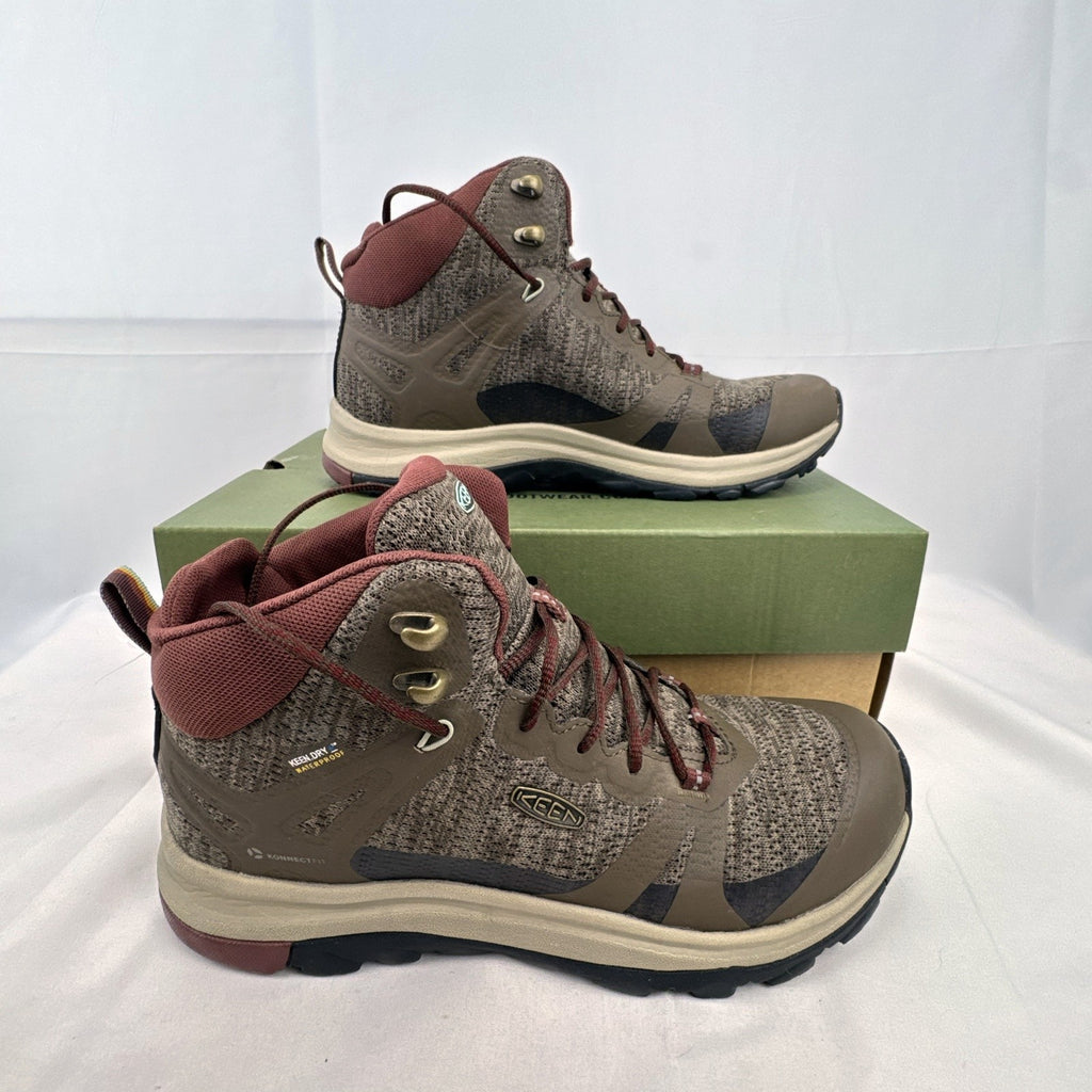 KEEN women's Terradora II Mid WP waterproof hiking boots in Dusty Olive green and rose, size 7.5