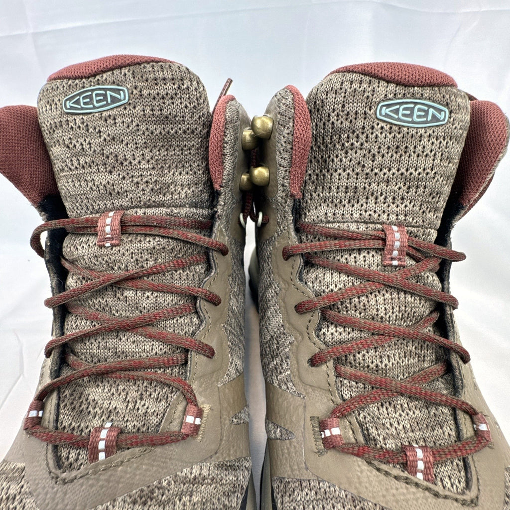 KEEN women's Terradora II Mid WP waterproof hiking boots in Dusty Olive green and rose, size 7.5
