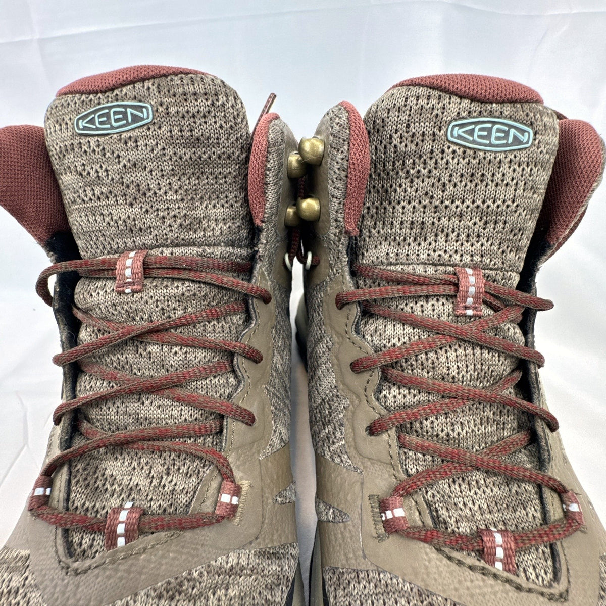 KEEN women's Terradora II Mid WP waterproof hiking boots in Dusty Olive green and rose, size 7.5