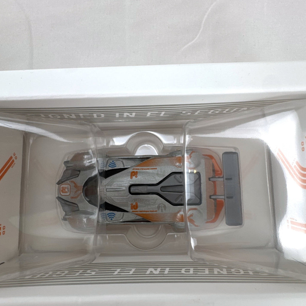 Hot Wheels id Mach Speeder 1:64 scale diecast car in white with cyber graphics in original packaging