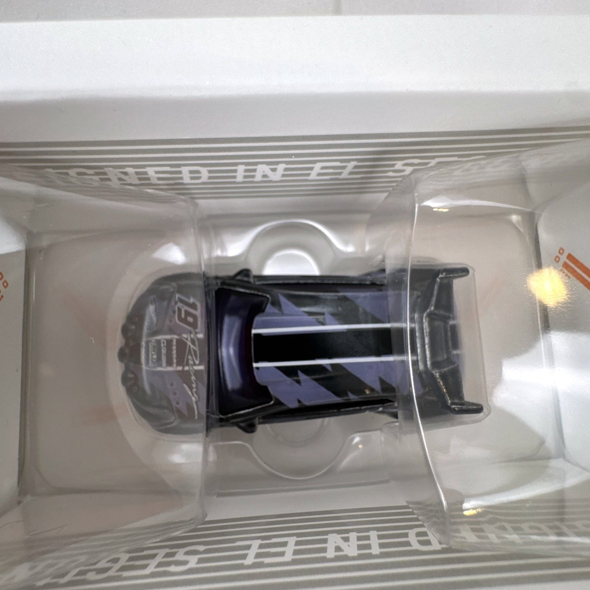Hot Wheels id Series 1 Rally Finale 1:64 scale diecast car in satin black with purple glass in collector display box