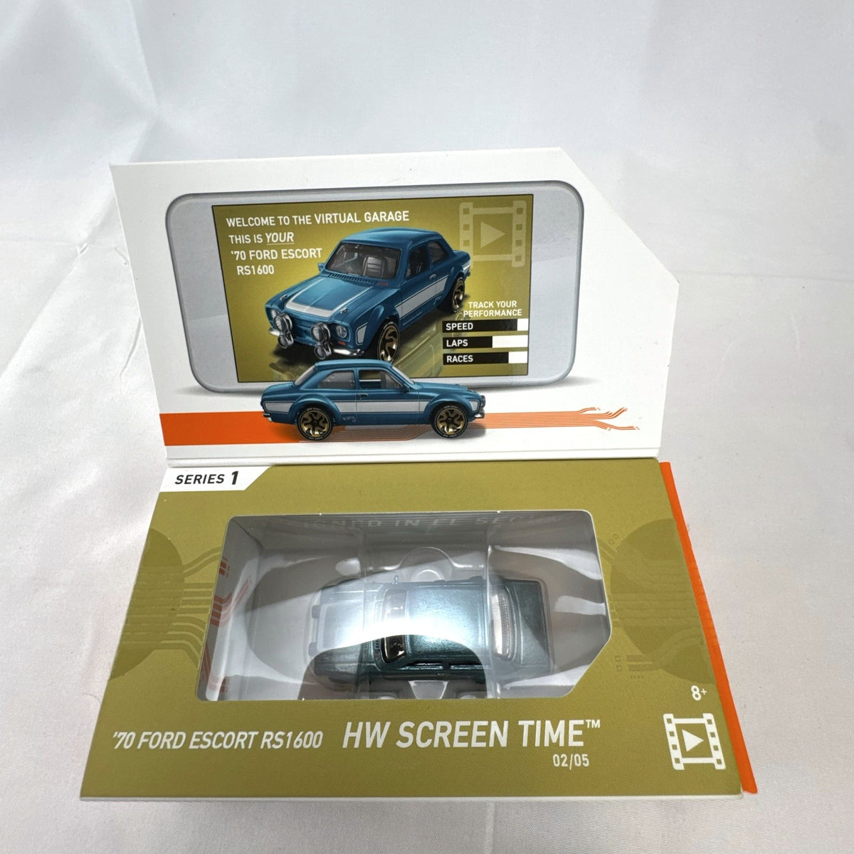 Hot Wheels id 1970 Ford Escort RS1600 Fast & Furious 1:64 diecast car in metallic blue with flip box