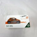 Hot Wheels id 1:64 scale Fiat 500e diecast car in metallic orange pizza delivery livery