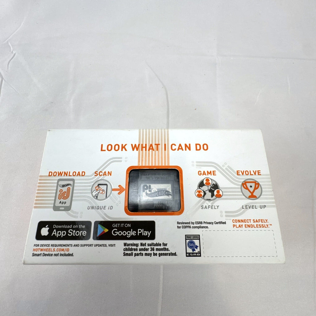 Hot Wheels id 1:64 scale Fiat 500e diecast car in metallic orange pizza delivery livery