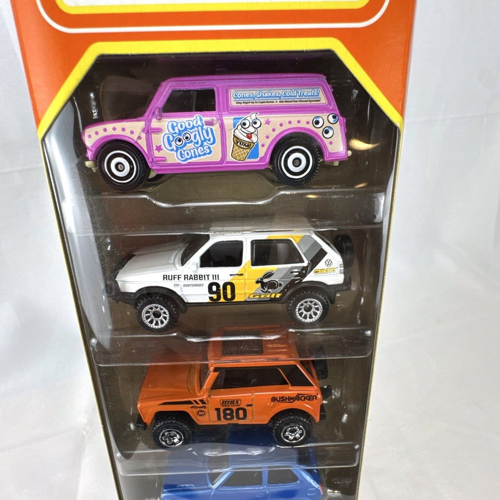 Factory sealed Matchbox MBX Retro 5-car set in 1:64 scale diecast packaging
