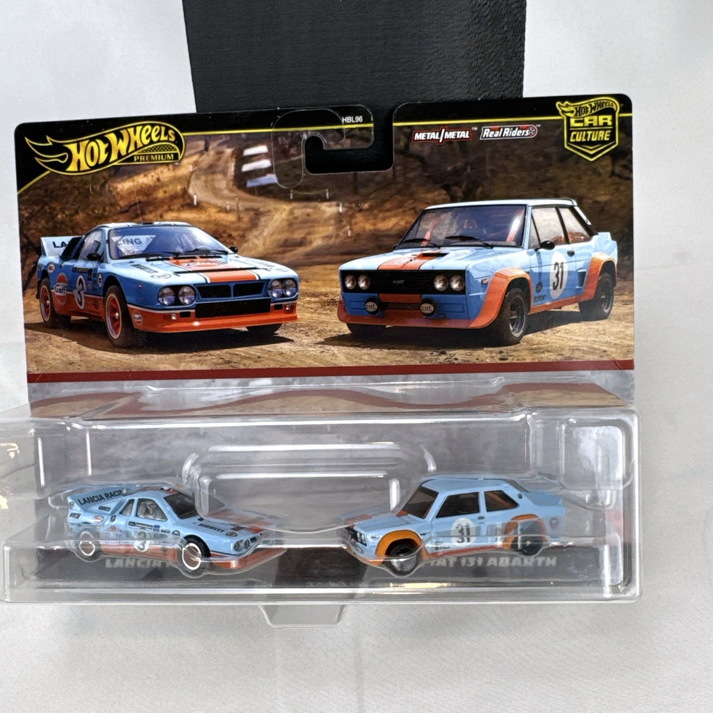 Hot Wheels Car Culture Gulf rally 2-pack with Lancia Rally 037 and Fiat 131 Abarth in original packaging
