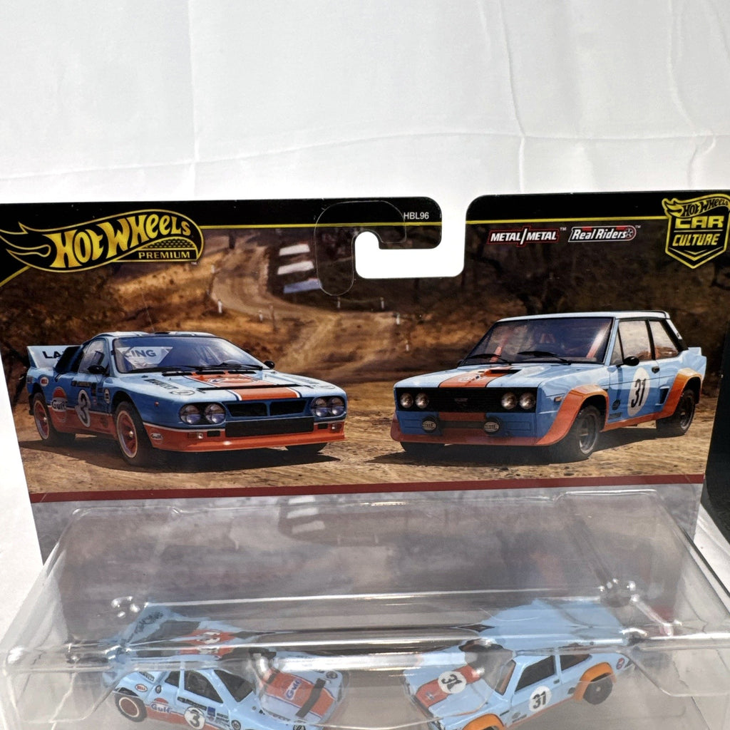Hot Wheels Car Culture Gulf rally 2-pack with Lancia Rally 037 and Fiat 131 Abarth in original packaging