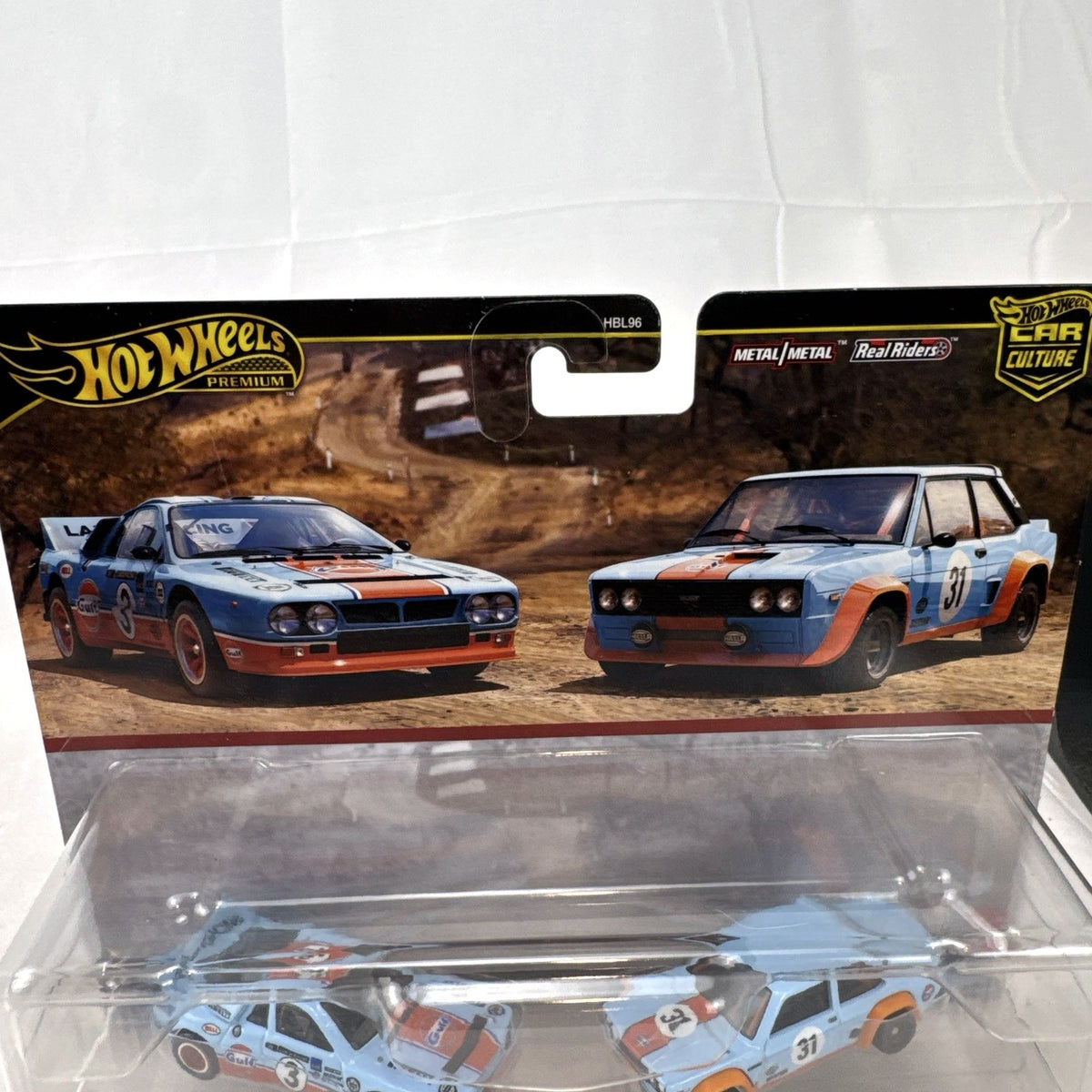 Hot Wheels Car Culture Gulf rally 2-pack with Lancia Rally 037 and Fiat 131 Abarth in original packaging
