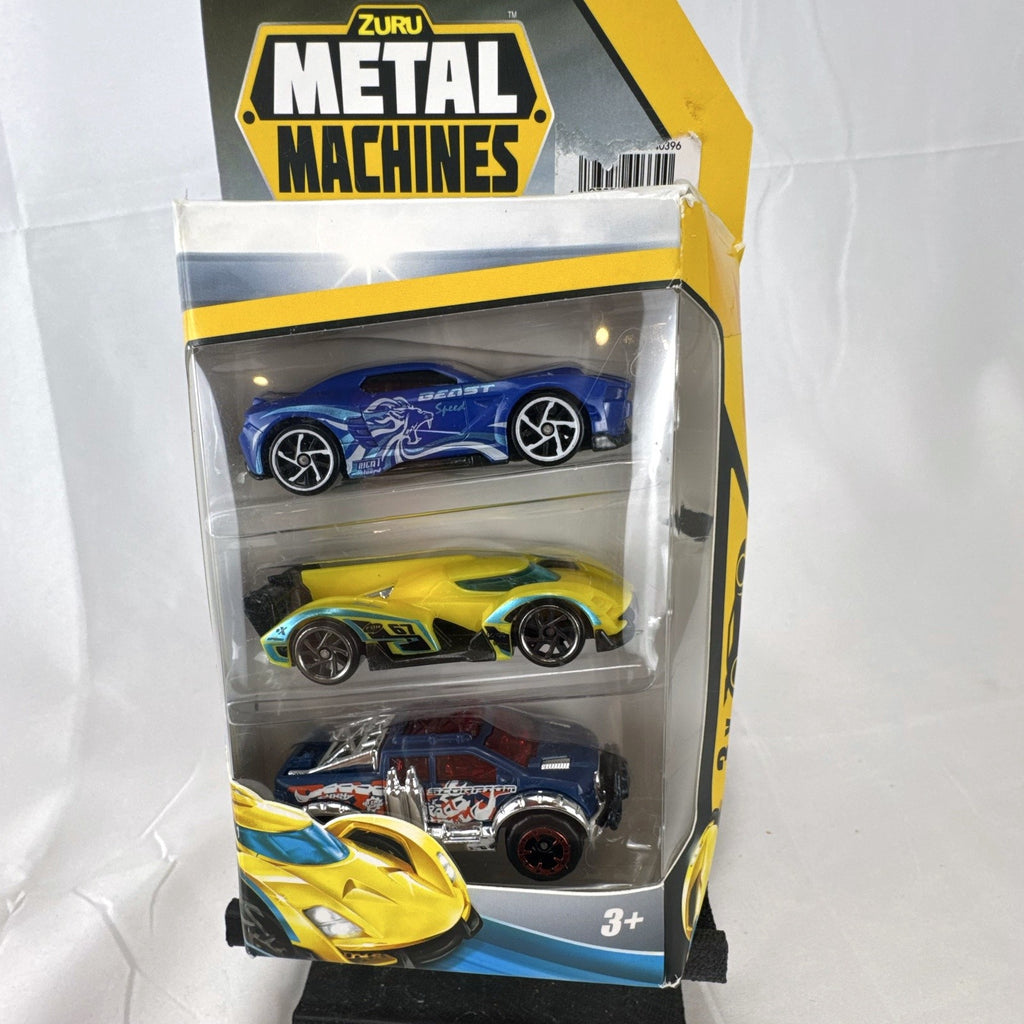 Zuru Metal Machines 1:64 scale diecast 3-pack including White Fang, Escape racer, and Wild Thing monster truck
