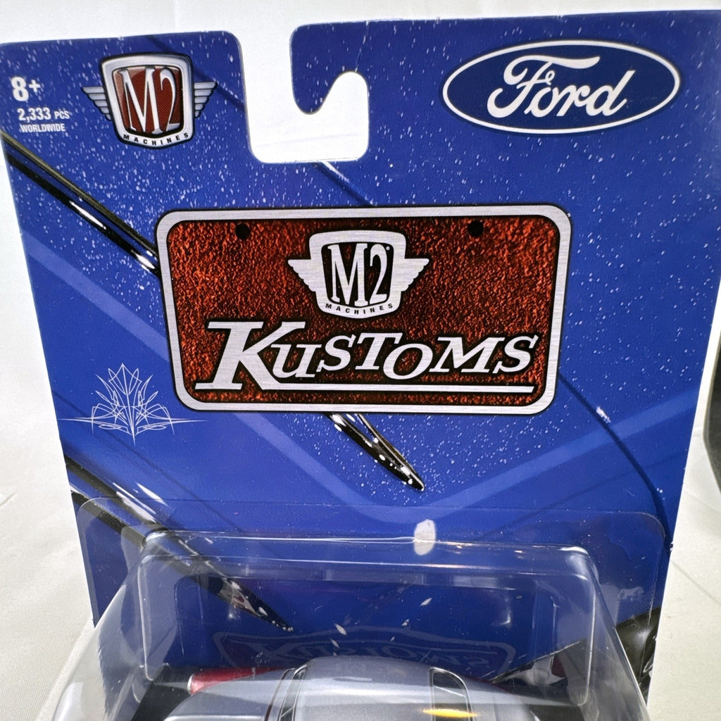 M2 Machines 1:64 scale 1949 Mercury Custom diecast car in metallic red and silver