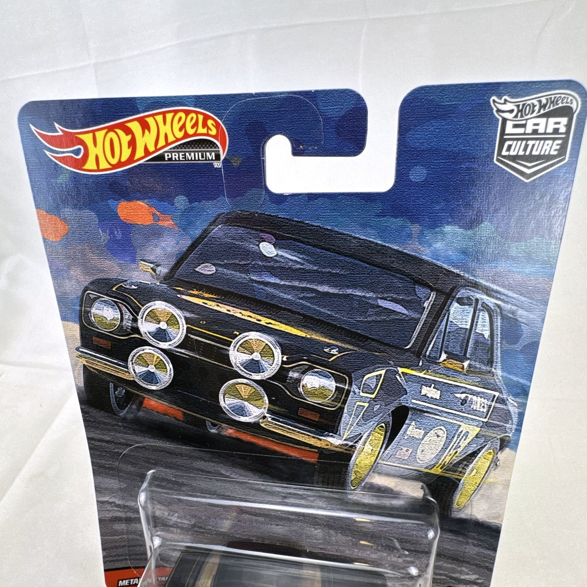 Hot Wheels Car Culture Door Slammers 1970 Ford Escort RS1600 1:64 diecast car in black and gold packaging