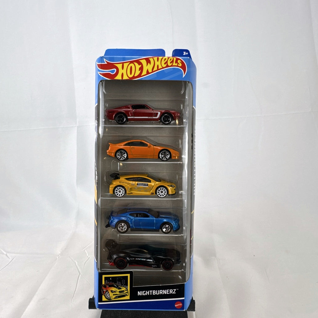 Hot Wheels Nightburnerz 1:64 scale diecast 5-car set in factory-sealed packaging.