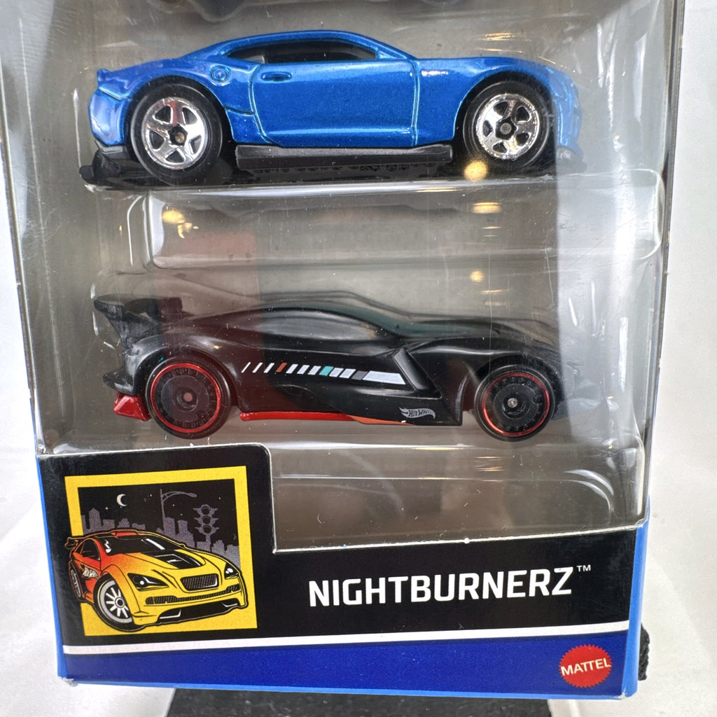 Hot Wheels Nightburnerz 1:64 scale diecast 5-car set in factory-sealed packaging.