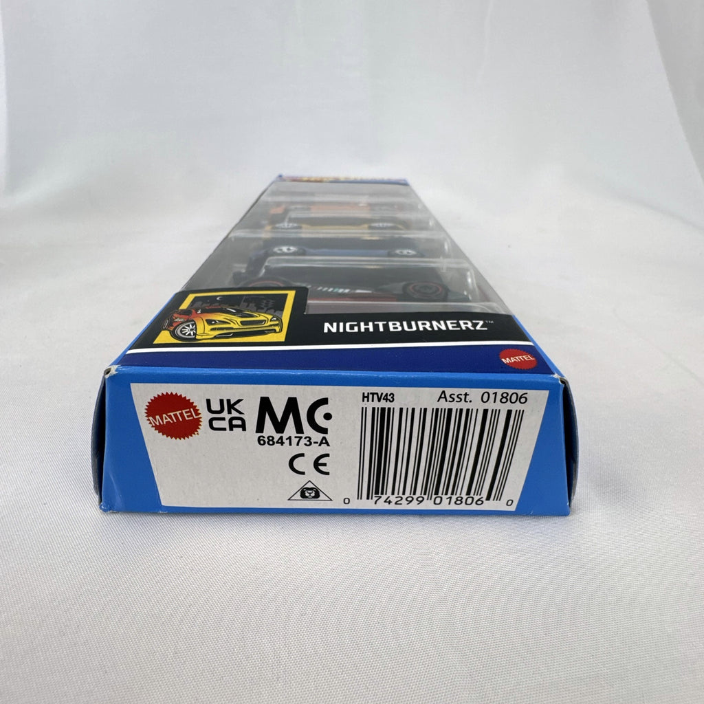 Hot Wheels Nightburnerz 1:64 scale diecast 5-car set in factory-sealed packaging.