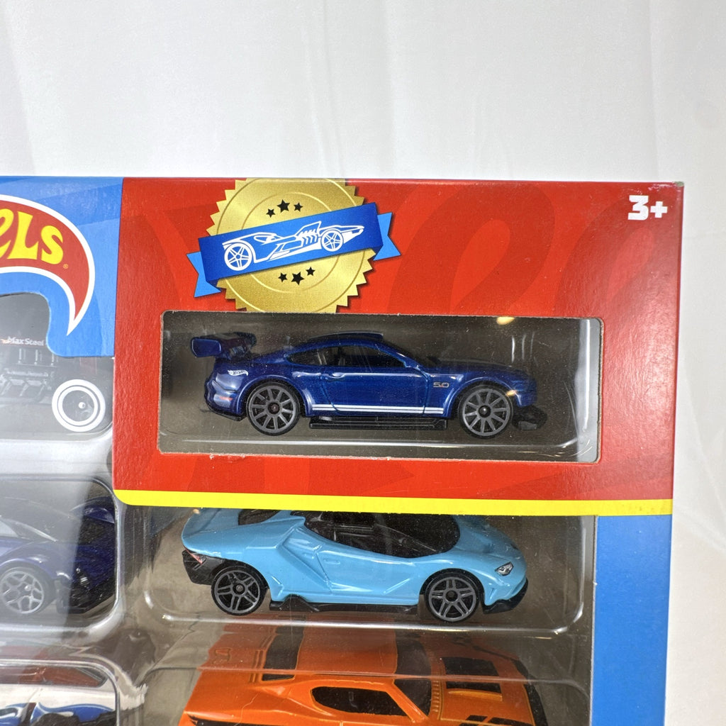 Factory sealed Hot Wheels 8-car diecast set in 1:64 scale featuring an exclusive '18 Ford Mustang GT.