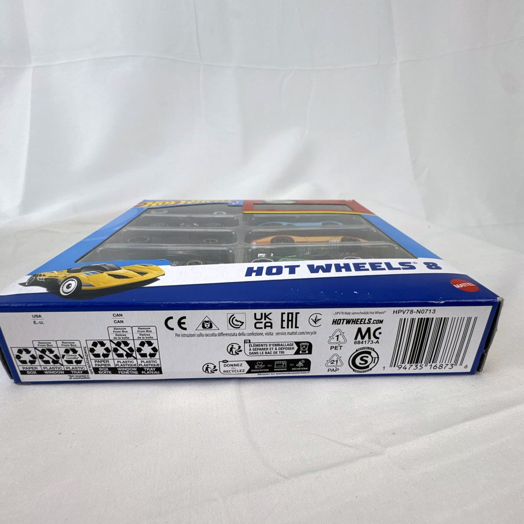 Factory sealed Hot Wheels 8-car diecast set in 1:64 scale featuring an exclusive '18 Ford Mustang GT.