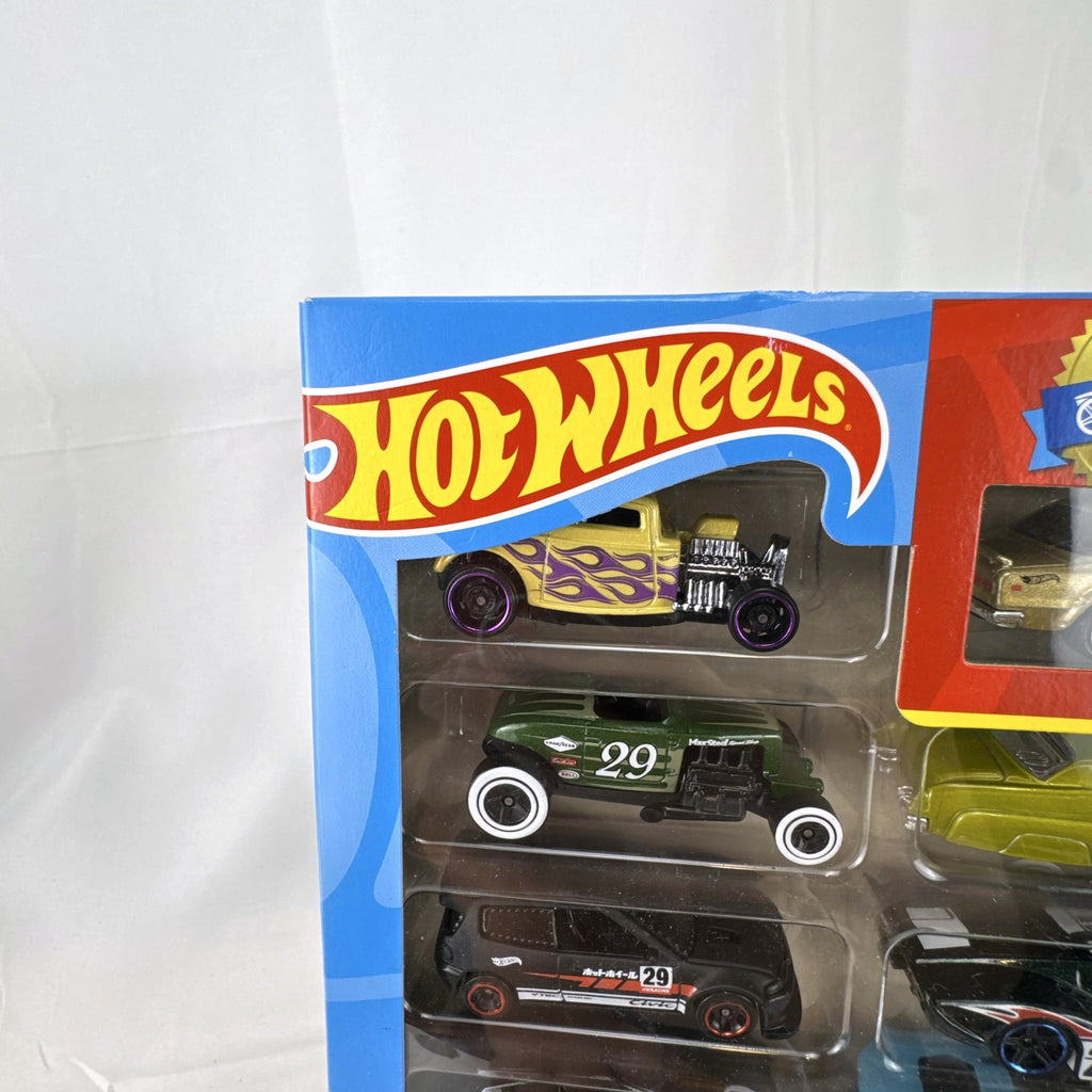 Factory-sealed Hot Wheels 8-pack 1:64 diecast car set including Nissan Skyline HT 2000GT-X and Porsche 911.