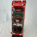 Factory sealed Matchbox Holiday 5-pack 1:64 diecast car set featuring Ford Mustang GT, VW Beetle, and Mini Cooper.