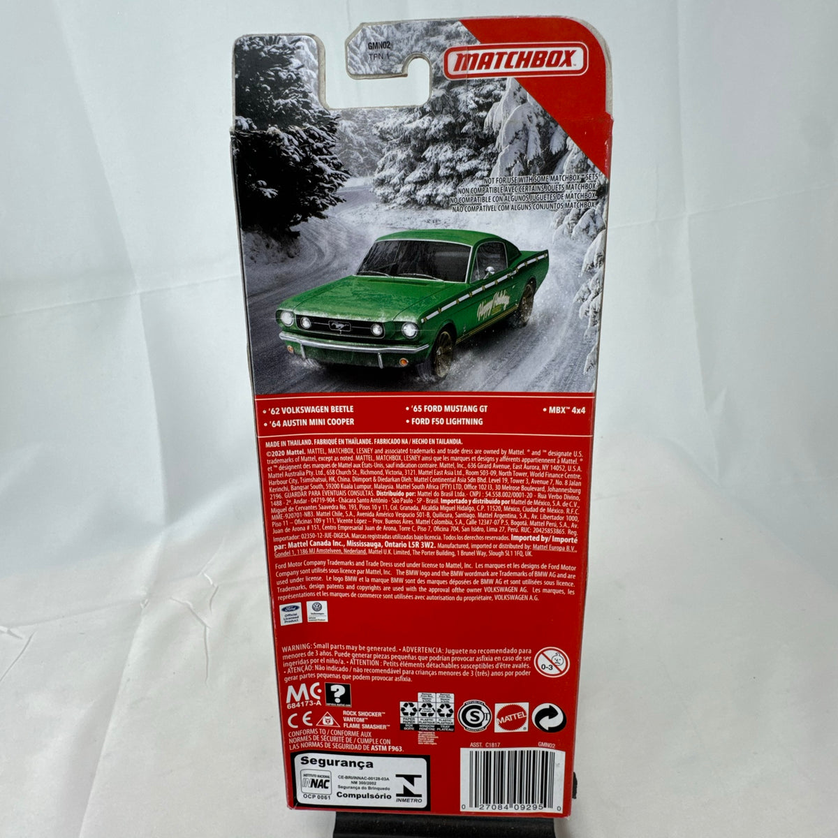 Factory sealed Matchbox Holiday 5-pack 1:64 diecast car set featuring Ford Mustang GT, VW Beetle, and Mini Cooper.