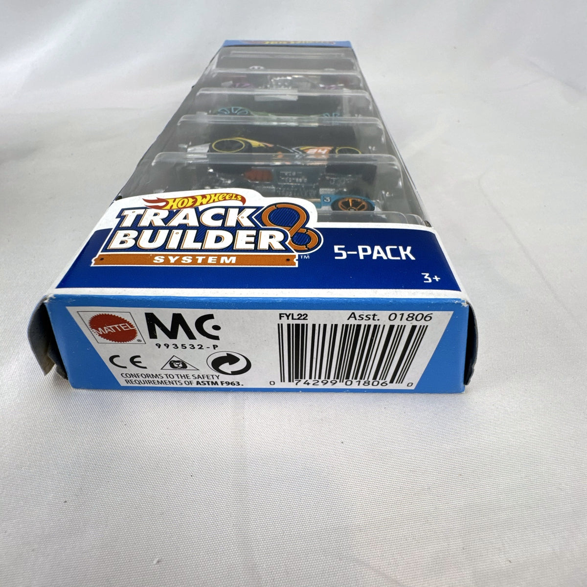 Hot Wheels Track Builder 5-pack 1:64 scale diecast cars including Drift King and Chicane in packaging