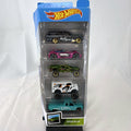Hot Wheels Speed Blur 5-car diecast set in 1:64 scale featuring the 1971 Datsun 510 Wagon and custom vehicles.