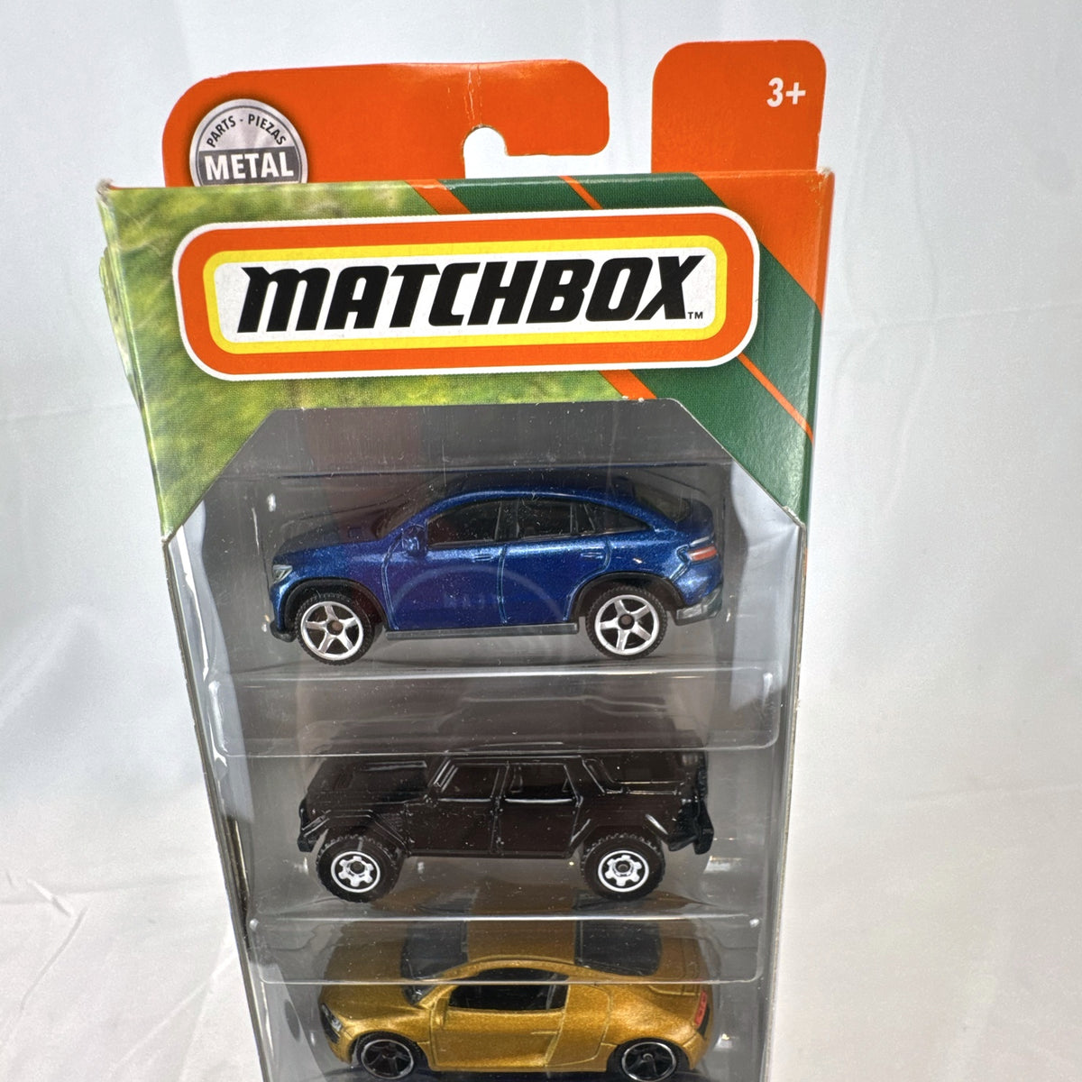 Matchbox Auto Bahn Express 5-pack diecast 1:64 scale car set featuring Audi, Bentley, Mercedes, Volvo, and Lamborghini.