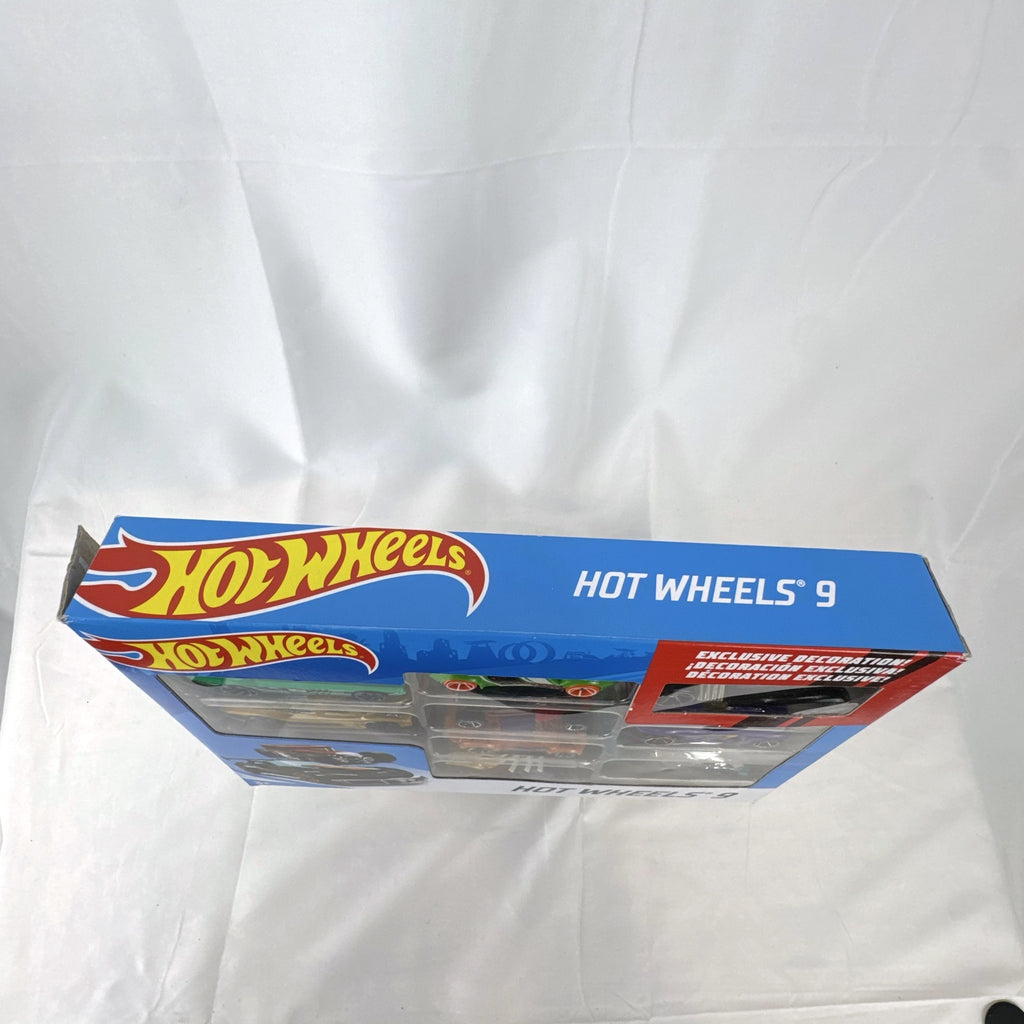 Hot Wheels 9-car boxed gift set including 1:64 scale diecast vehicles and exclusive black Bone Shaker hot rod