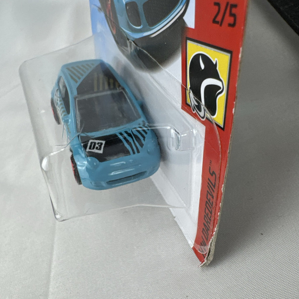 Sealed Hot Wheels 1:64 scale light blue Fiat 500 diecast car from the HW Daredevils series.