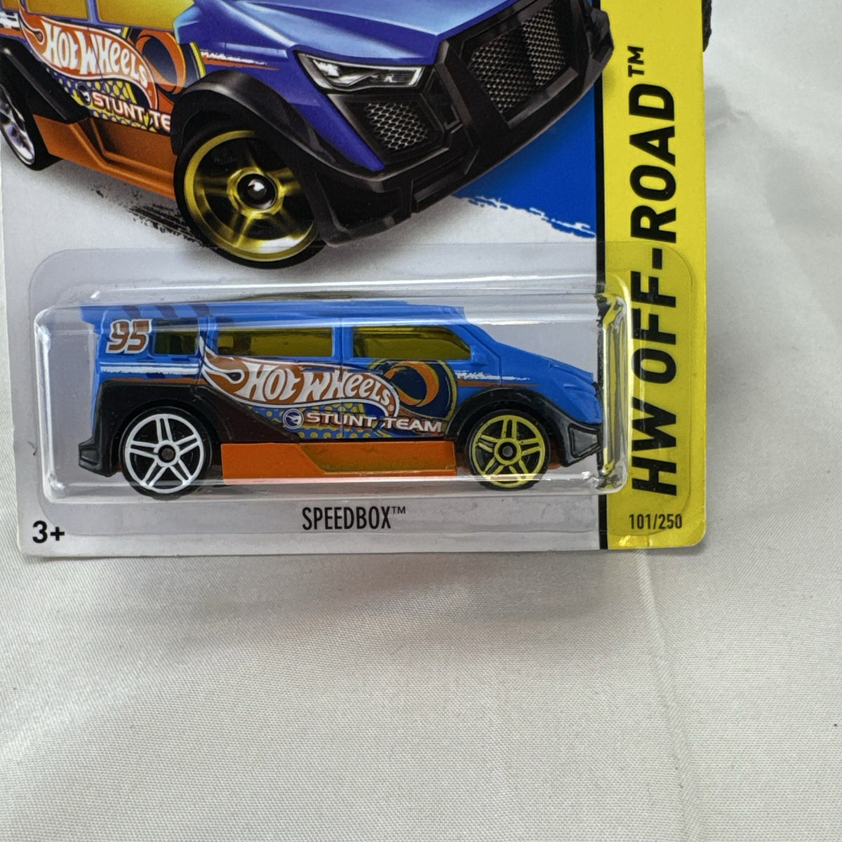 Hot Wheels Speedbox 1:64 scale diecast stunt van in blue on original blister card packaging