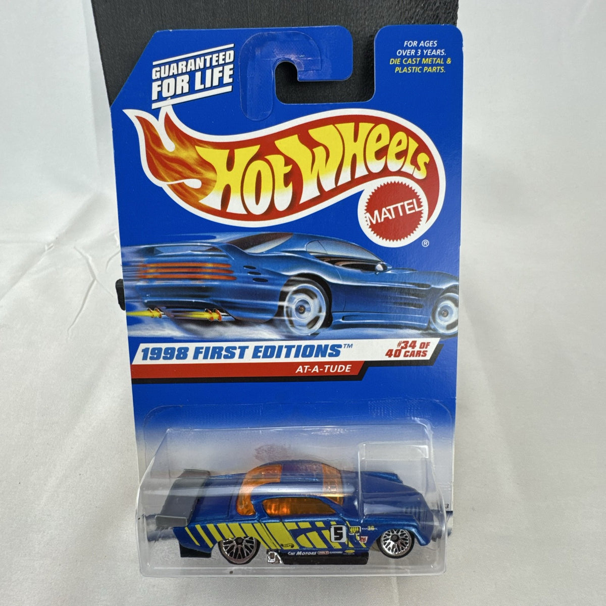 1998 Hot Wheels First Editions At-A-Tude blue 1:64 scale diecast car sealed on original card backer