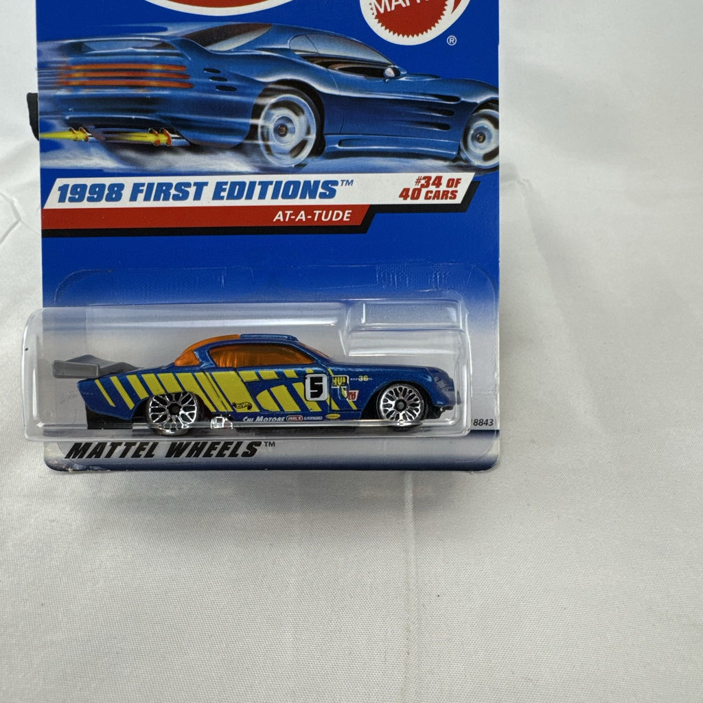 1998 Hot Wheels First Editions At-A-Tude blue 1:64 scale diecast car sealed on original card backer