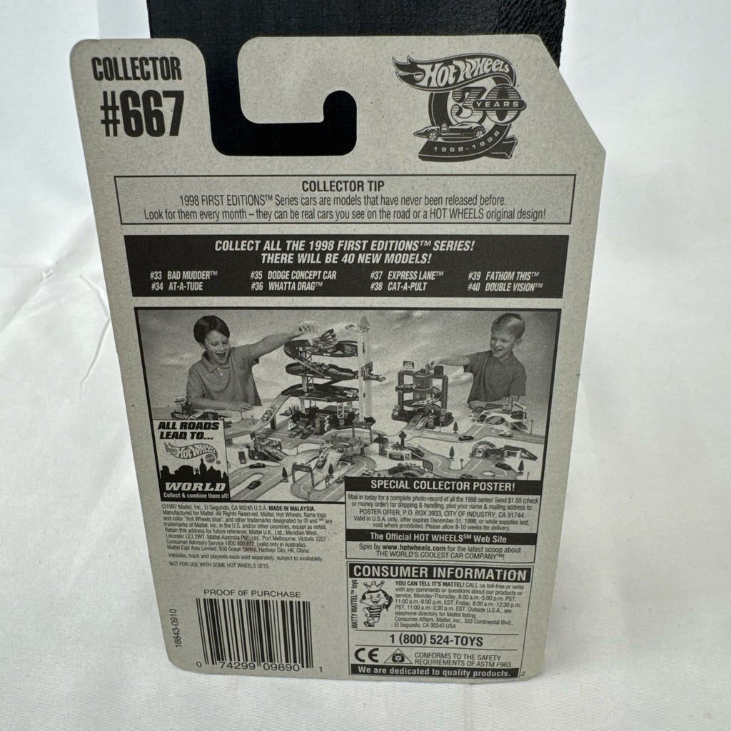 1998 Hot Wheels First Editions At-A-Tude blue 1:64 scale diecast car sealed on original card backer