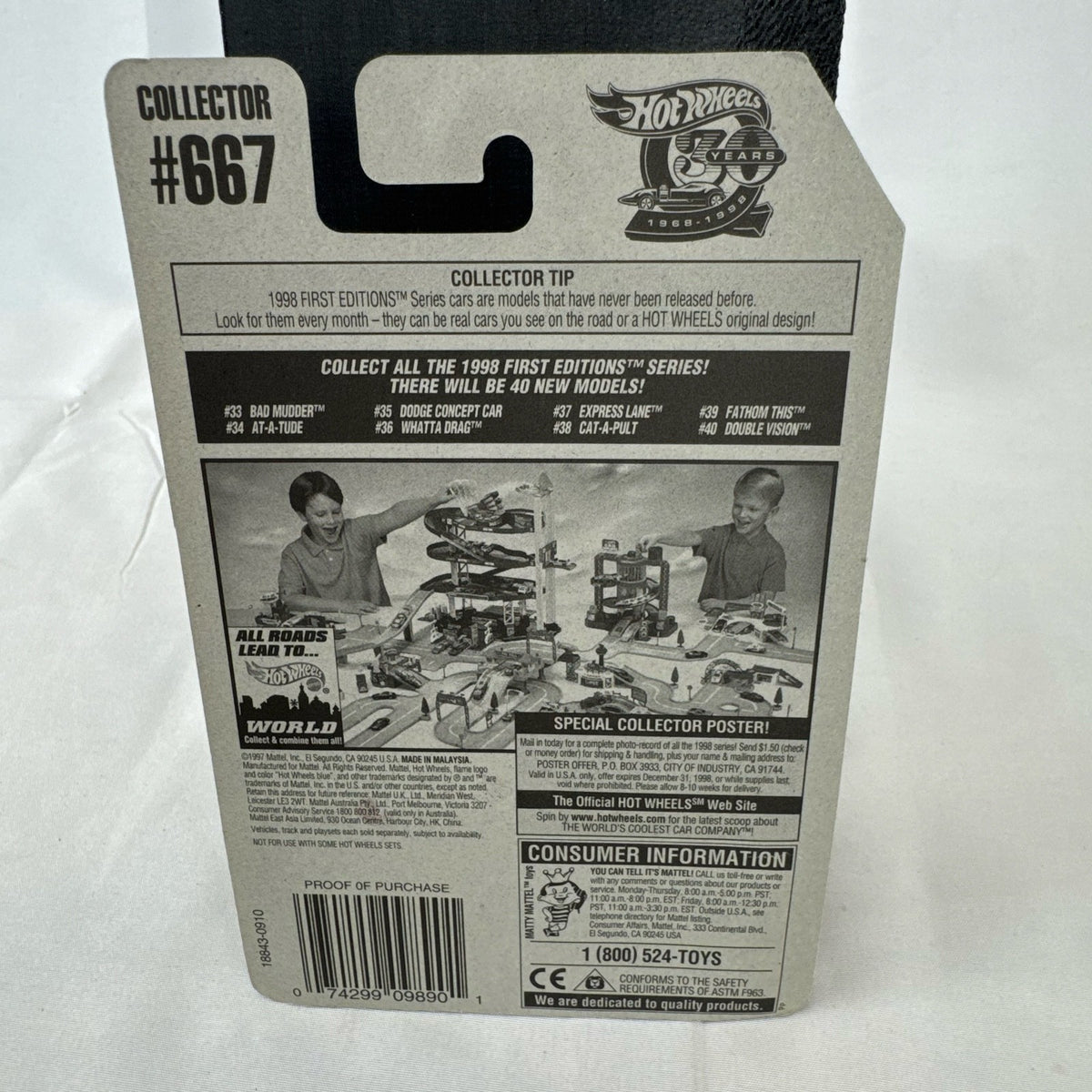 1998 Hot Wheels First Editions At-A-Tude blue 1:64 scale diecast car sealed on original card backer