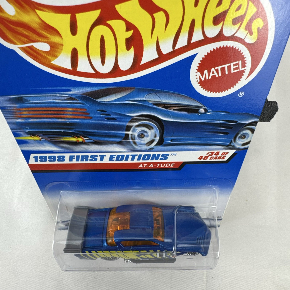 1998 Hot Wheels First Editions At-A-Tude blue 1:64 scale diecast car sealed on original card backer