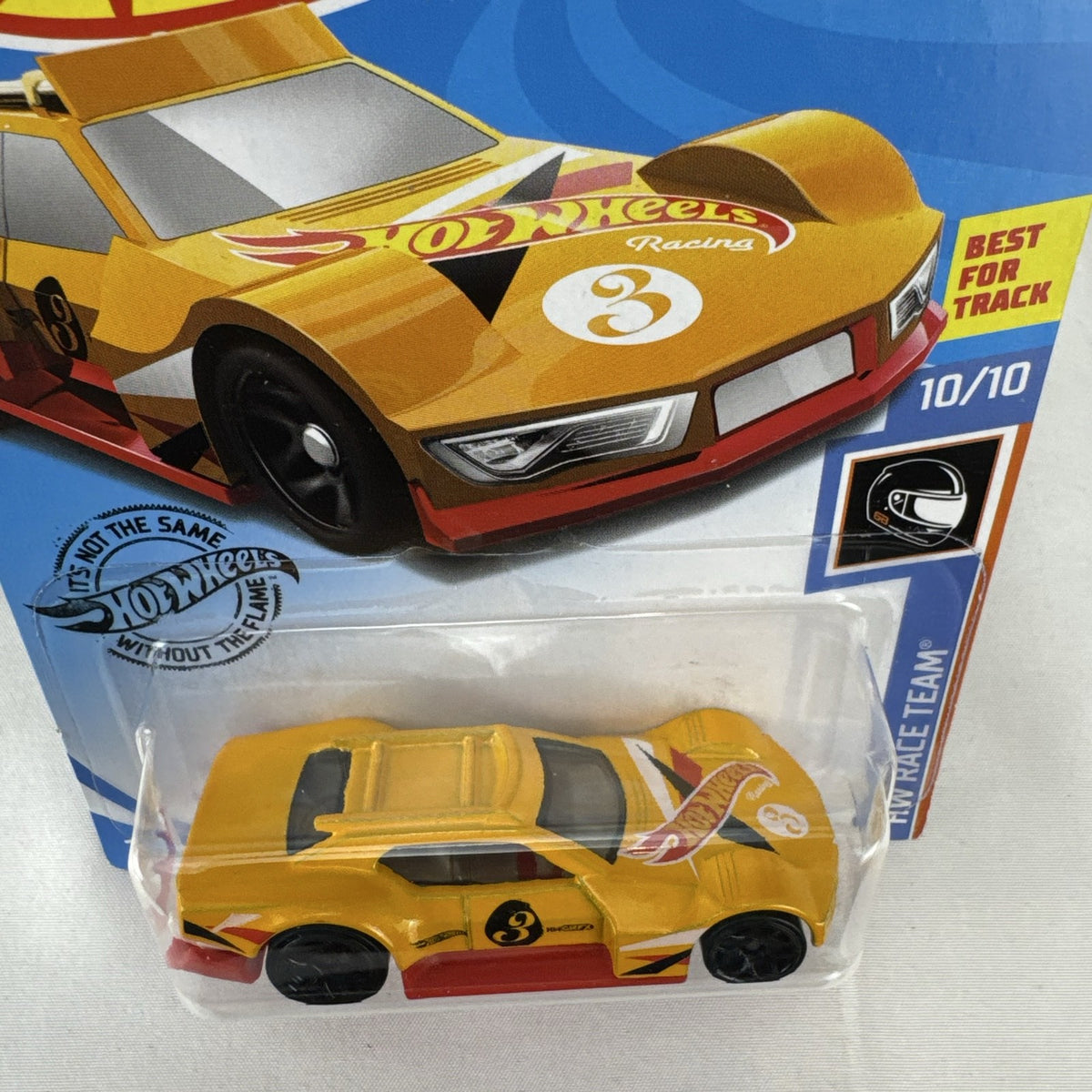 Yellow Hot Wheels 1:64 Driftsta diecast car in factory sealed HW Race Team blister card packaging