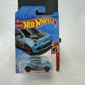 Hot Wheels 1:64 scale light blue Fiat 500 diecast car from the HW Daredevils series sealed on original blister card.