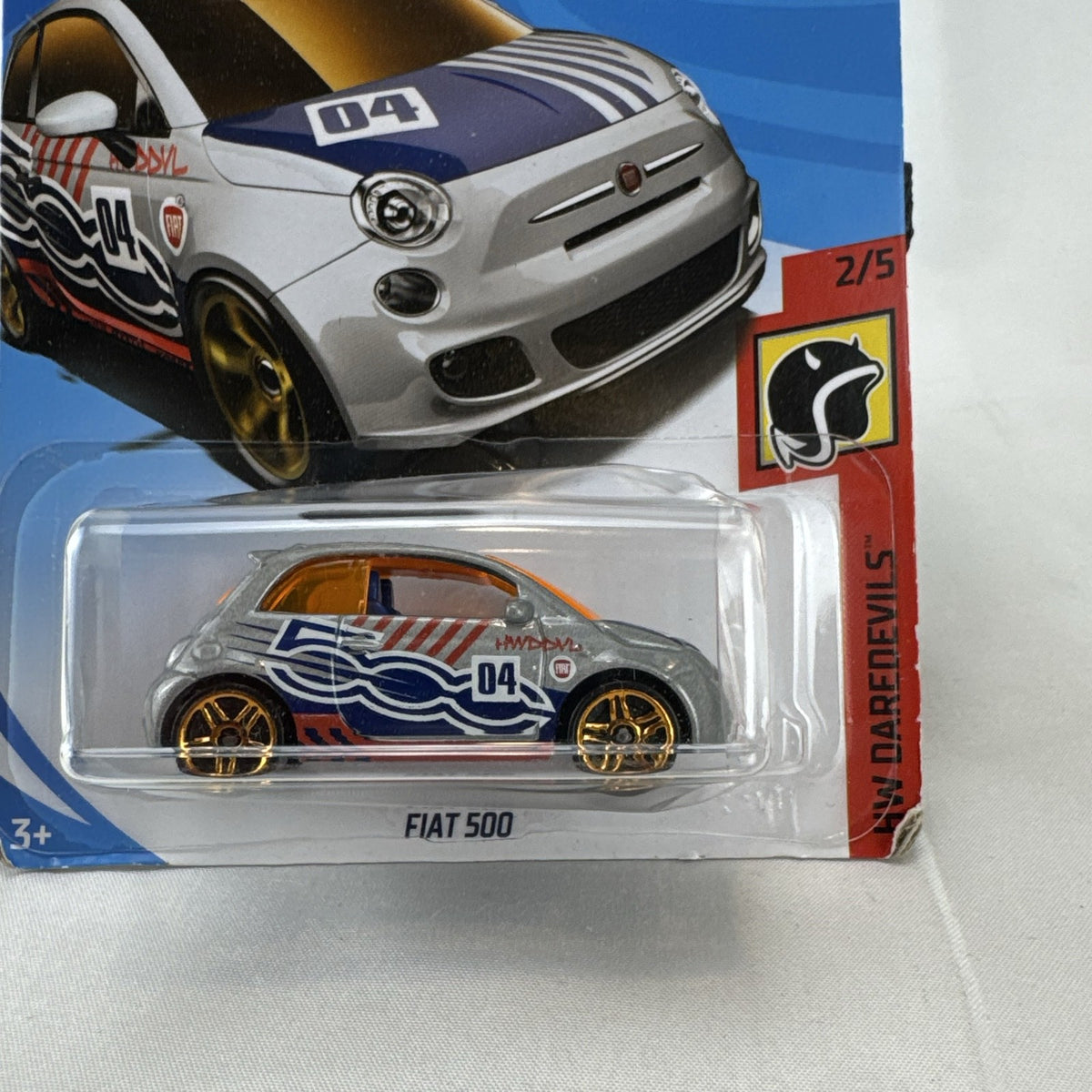 Hot Wheels 1:64 scale silver Fiat 500 HW Daredevils diecast model car sealed on original blister card