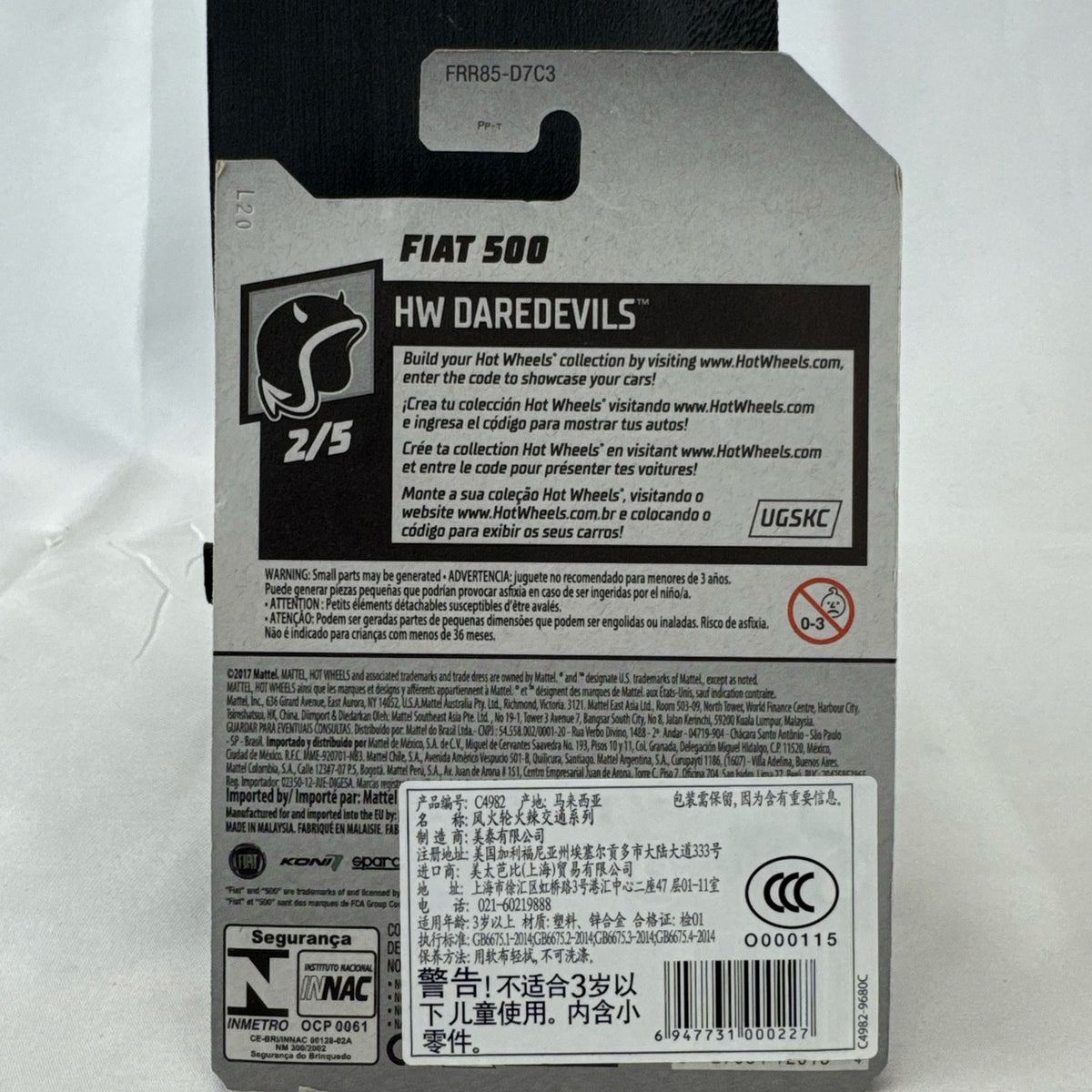 Hot Wheels 1:64 scale silver Fiat 500 HW Daredevils diecast model car sealed on original blister card