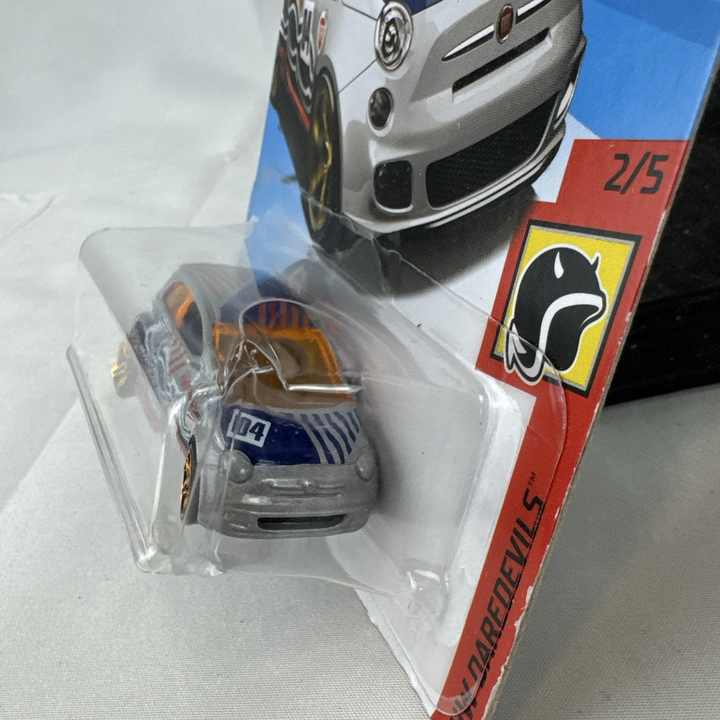 Hot Wheels 1:64 scale silver Fiat 500 HW Daredevils diecast model car sealed on original blister card