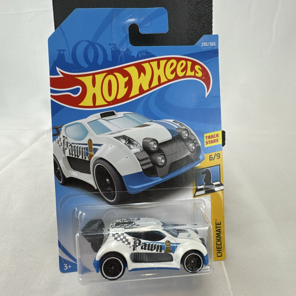 Hot Wheels Fast 4WD Checkmate series Pawn white 1:64 scale diecast car in original unopened packaging.