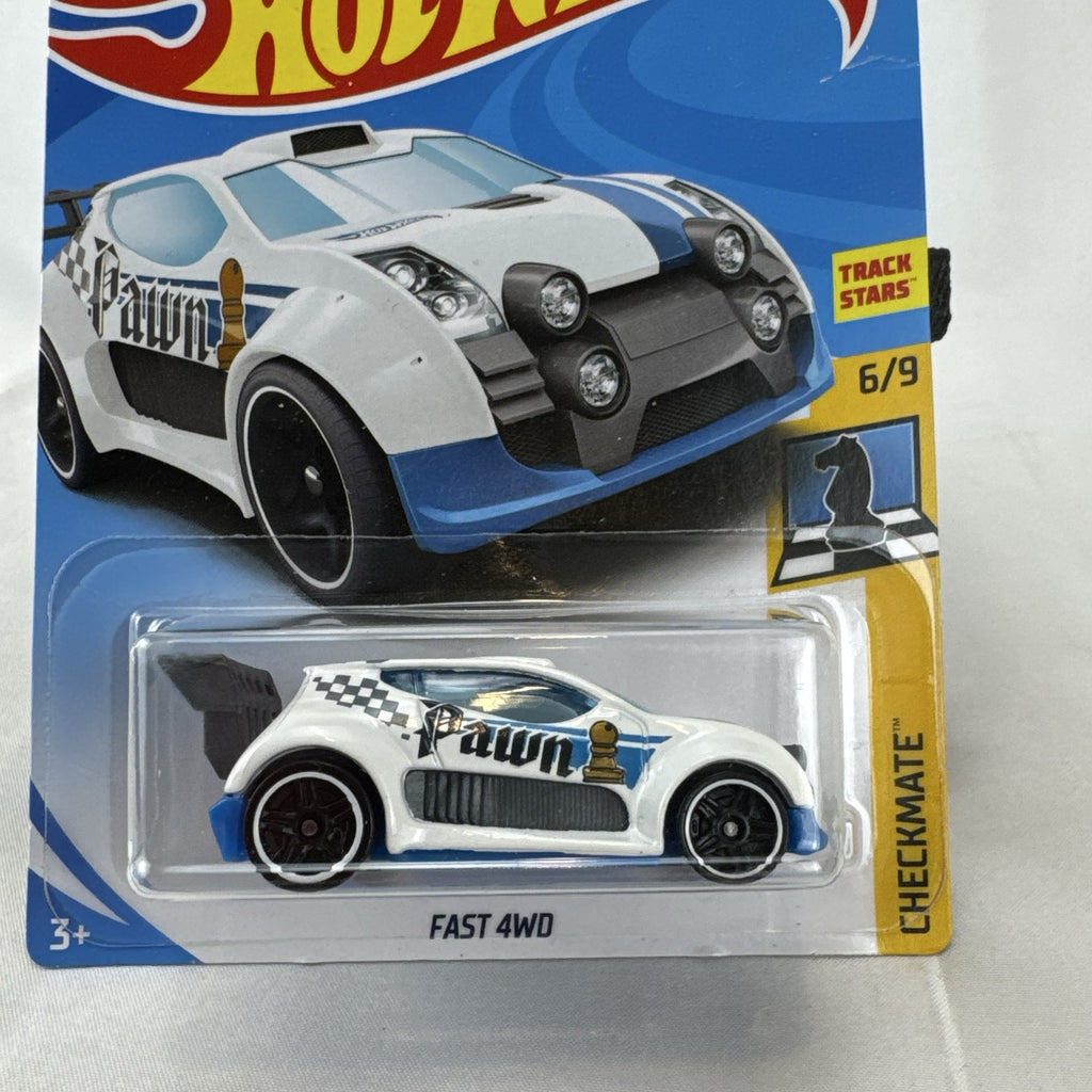 Hot Wheels Fast 4WD Checkmate series Pawn white 1:64 scale diecast car in original unopened packaging.