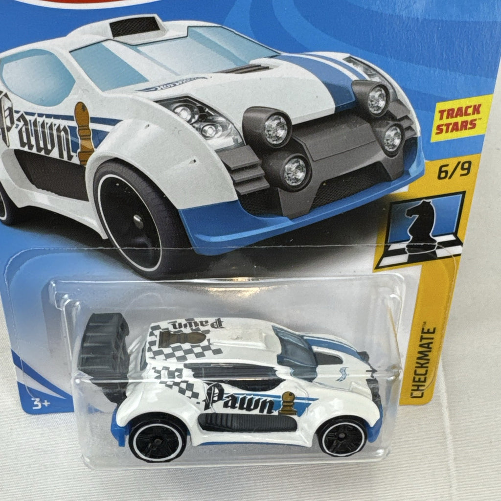 Hot Wheels Fast 4WD Checkmate series Pawn white 1:64 scale diecast car in original unopened packaging.