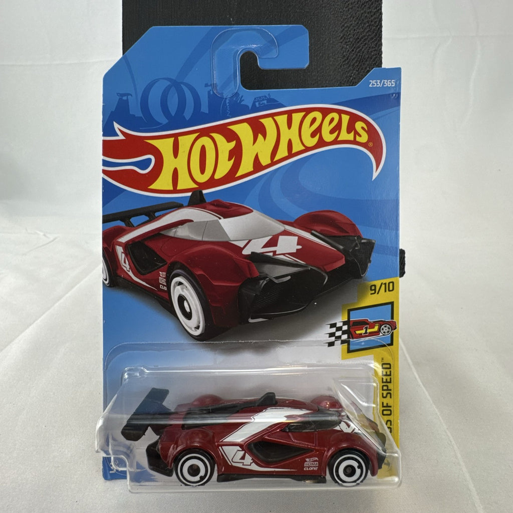 Hot Wheels 1:64 scale red Mach Speeder diecast car sealed on original Legends of Speed card.